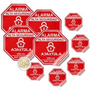 9 Adhesivos de alarma para cristal | doble impresión (visible interior y exterior) Premium rojo - 2 tamaños