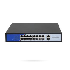 Switch PoE 16 Puertos IBINTEL 16 Downlink 10/100 2 Uplink Gigabit 260W Plug And Play Carcasa Metálica Protección 4KV