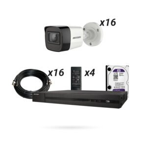 Kit Hikvision 16 Cámaras 8Mp + Grabador + HDD 1TB + 16x Cable Coaxial + 4x Alimentadores KIT GRAN ALMACEN