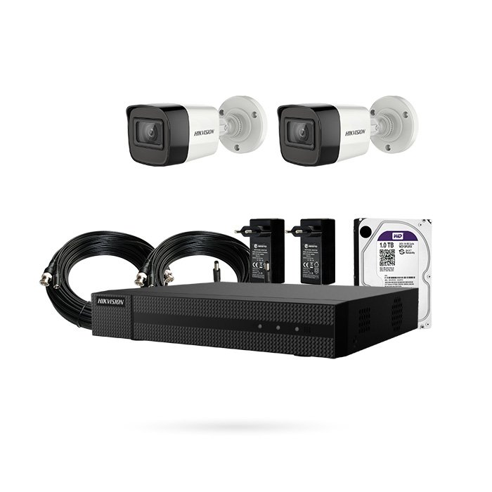 Kit 2 Cámaras 8Mp + Grabador + HDD 1TB + 2x Cable Coaxial + 2x Alimentador KIT UNIFAMILIAR
