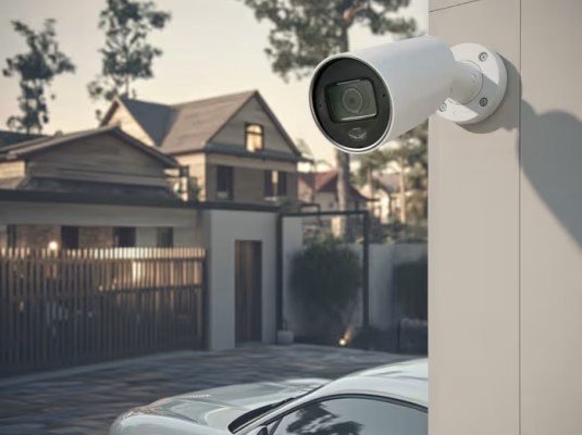Ajax BulletCam HL blanca instalada en exterior