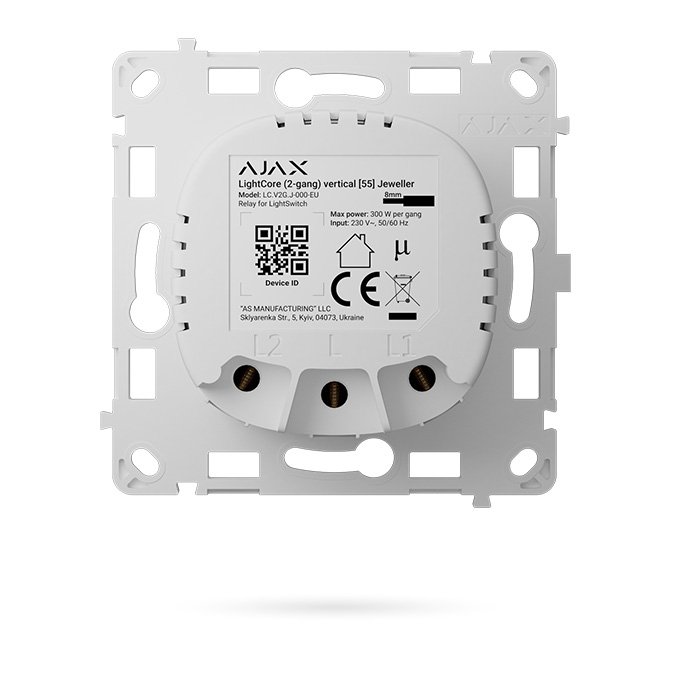 AJAX LIGHTCORE 2G VERTICAL Módulo Interruptor Inteligente Doble Vertical Inalámbrico Sin Cable Neutro Alimenta