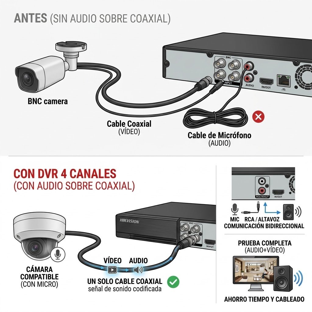 Audio por coaxial en el DVR Hikvision