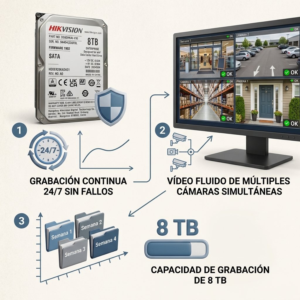 Disco duro Hikvision 8 TB en un grabador
