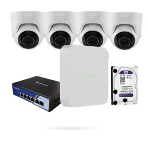 Kit 4 Cámaras Ajax TurretCam 8MP 2.8mm con NVR Ajax, Disco 1 TB y Switch PoE