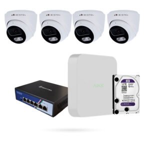Kit 4 Cámaras Domo IBINTEL ONUBA 4MP con NVR Ajax, Switch PoE y Disco 1 TB