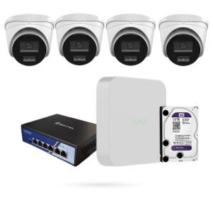 Kit 4 Cámaras Domo IP PoE Hikvision PALK 4MP con NVR Ajax, Switch PoE y Disco 1 TB