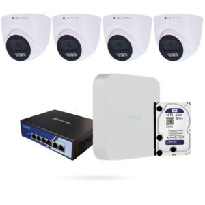 Kit 4 Cámaras Domo IP PoE IBINTEL OLEAS Full HD con NVR Ajax, Switch PoE y Disco 1 TB