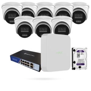 Kit 8 Cámaras Domo IP PoE Hikvision PALK 4MP con NVR Ajax, Switch PoE y Disco 1 TB
